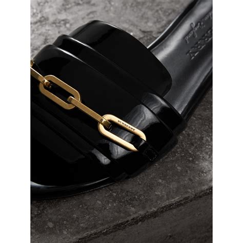 burberry black patent leather slide sandals|Burberry flip flops for women.